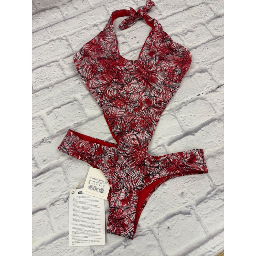 La Perla Red Tropical Trikini Cutout One Piece Swimsuit Halter NWT Sz 10 Beach - Picture 4 of 12